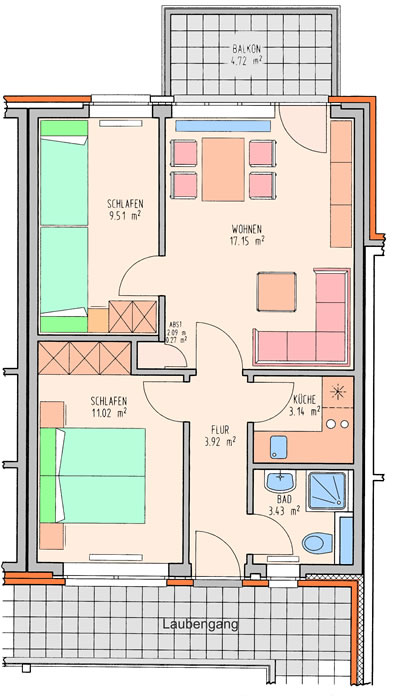 Grundriss einer Beispielwohnung